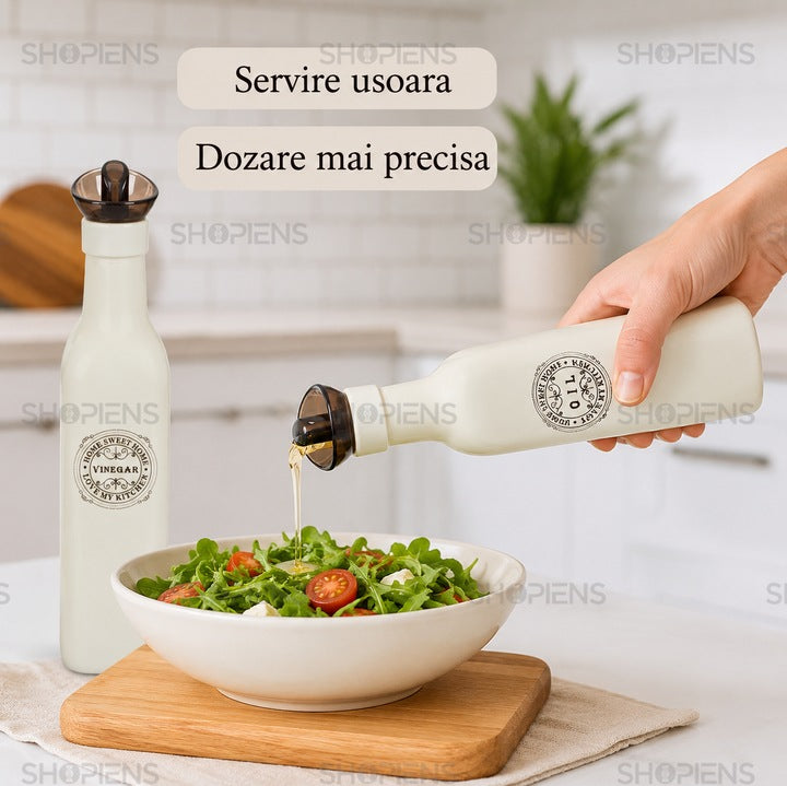 Set 2 recipiente ulei si otet din sticla, 275 ml, alb retro, Shopiens