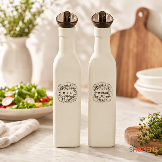 Set 2 recipiente ulei si otet din sticla, 275 ml, alb retro, Shopiens