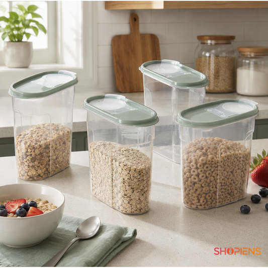 Set 4 recipiente depozitare alimente, inalte pentru alimente uscate, 1.7l, plastic