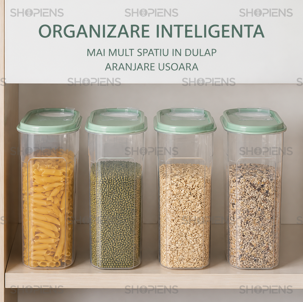 Set 4 recipiente depozitare alimente, inalte pentru alimente uscate, 2.4l, plastic