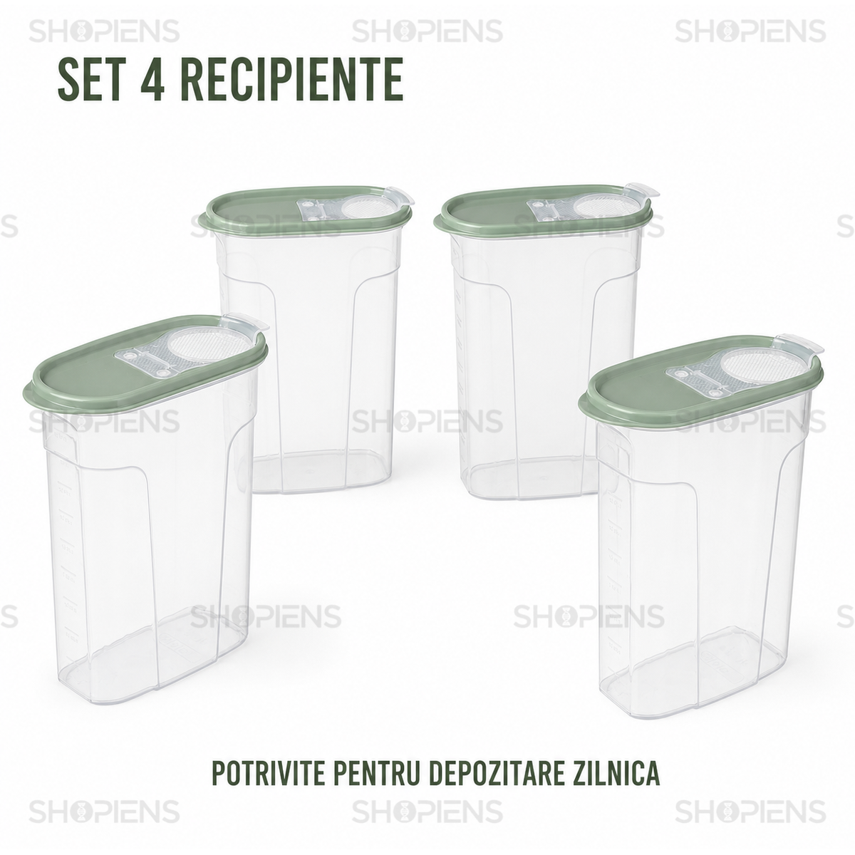 Set 4 recipiente depozitare alimente, inalte pentru alimente uscate, 2.4l, plastic