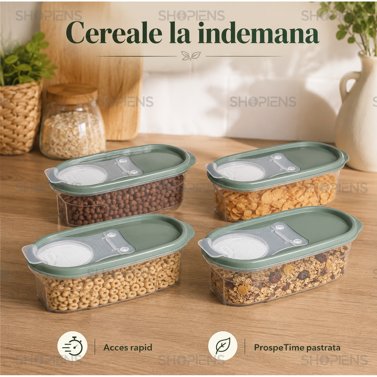 Set 4 recipiente depozitare alimente, pentru camara, 0.6l, plastic
