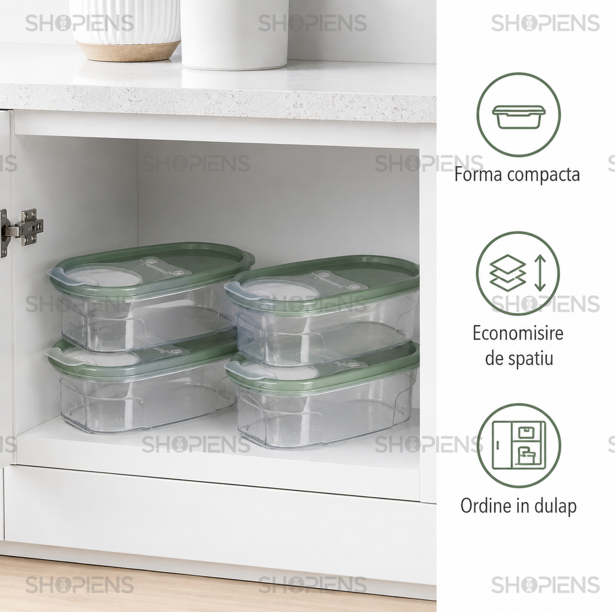 Set 4 recipiente depozitare alimente, pentru camara, 0.6l, plastic