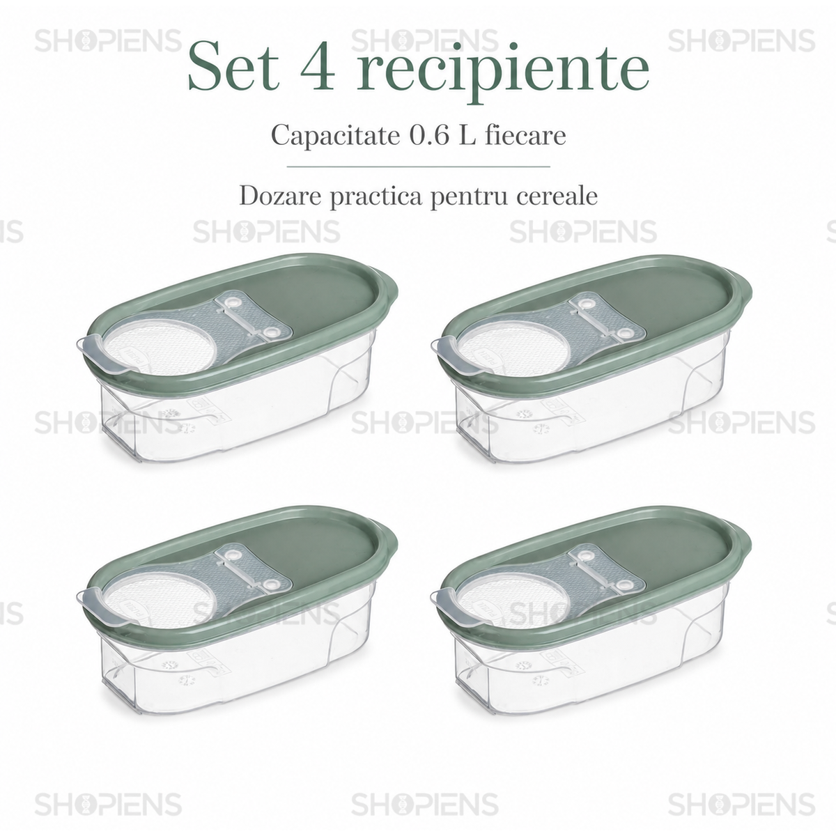Set 4 recipiente depozitare alimente, pentru camara, 0.6l, plastic