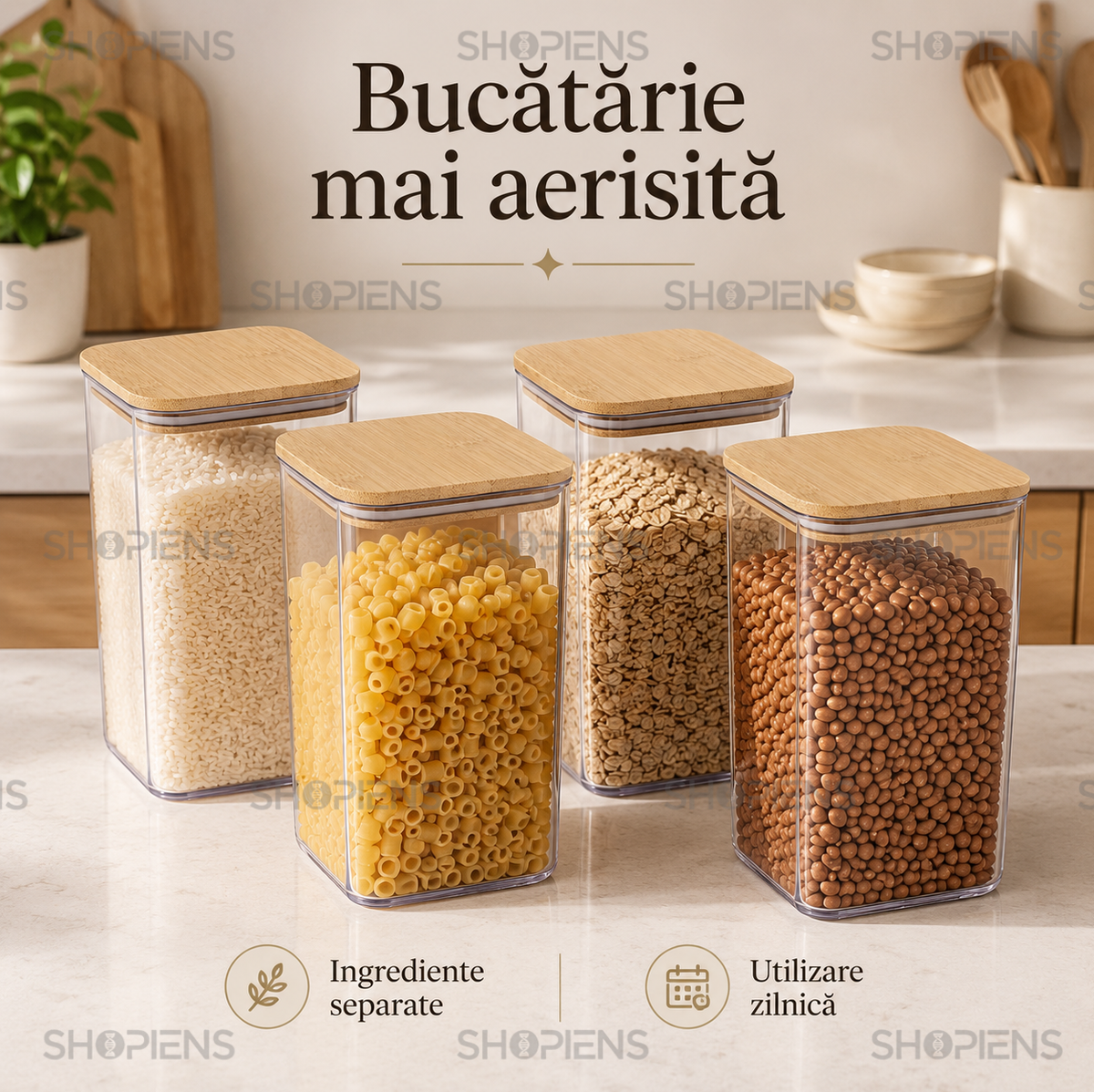 Set 4 recipiente depozitare alimente, pentru camara, 1.5l, plastic
