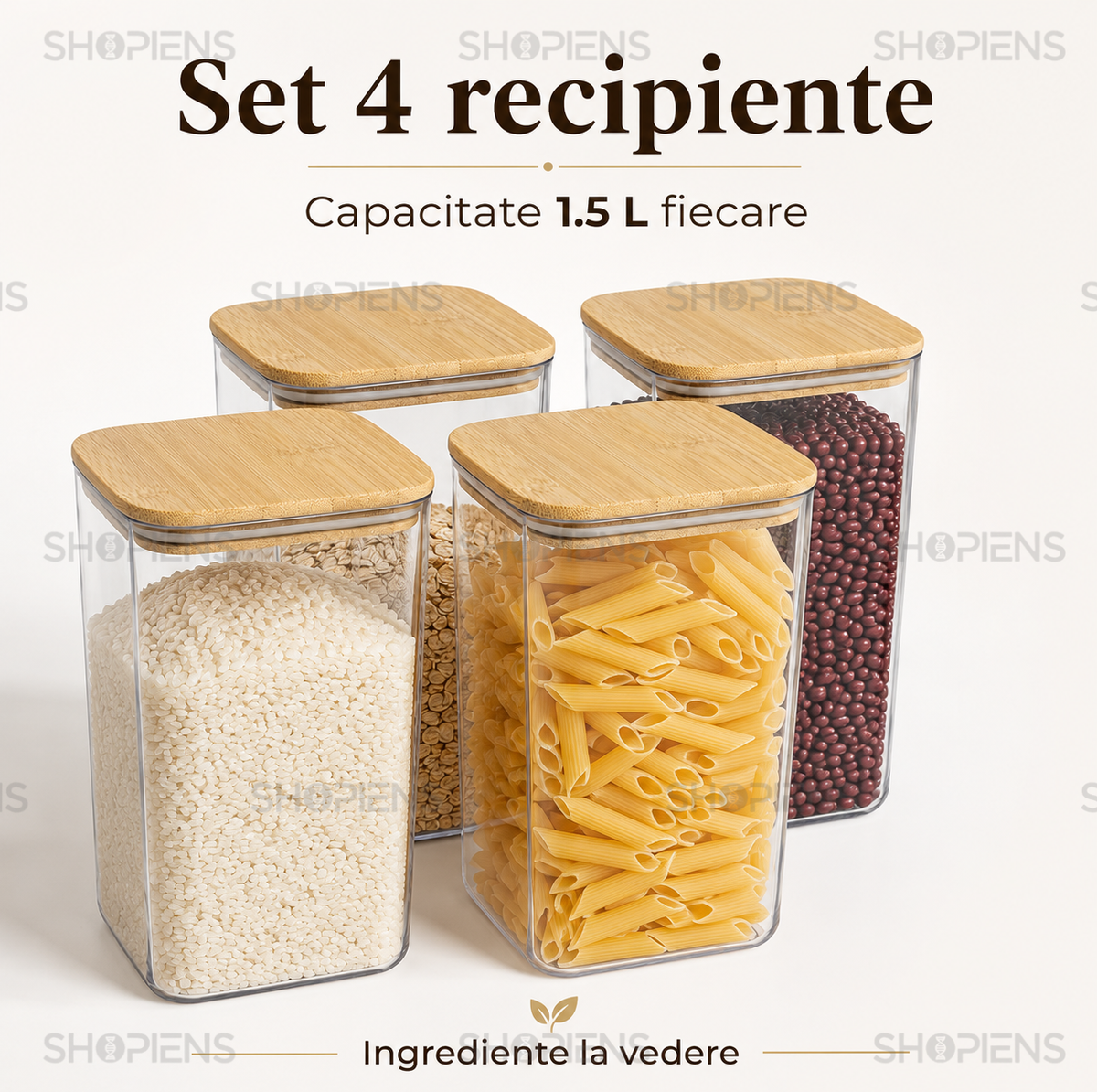 Set 4 recipiente depozitare alimente, pentru camara, 1.5l, plastic