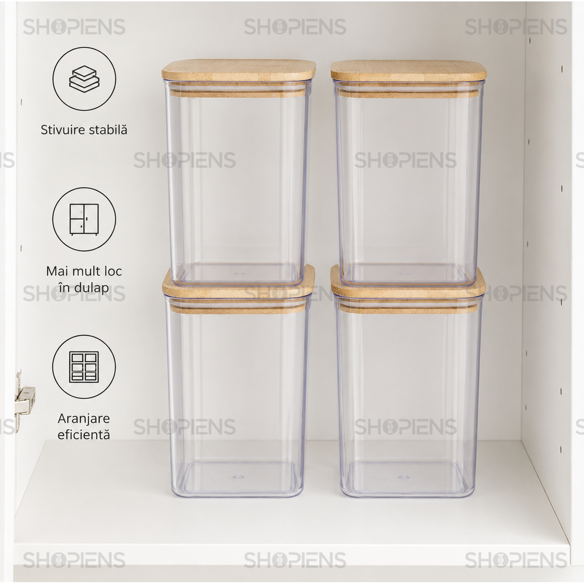 Set 4 recipiente depozitare alimente, pentru camara, 1.5l, plastic