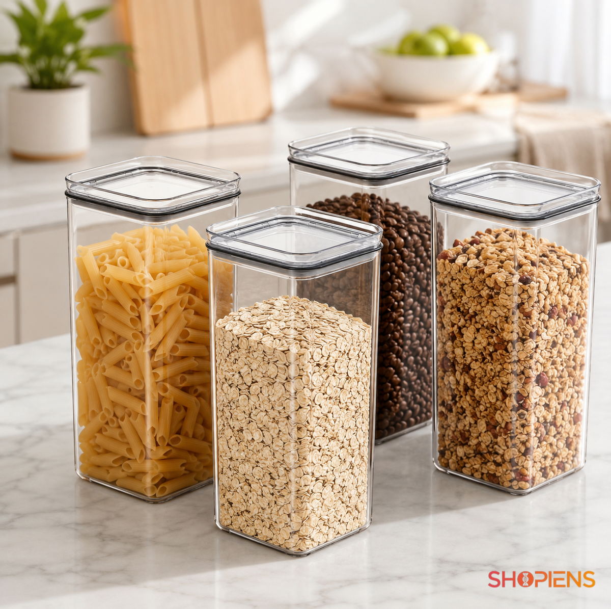 Set 4 recipiente depozitare alimente, pentru camara, 1.5l, plastic
