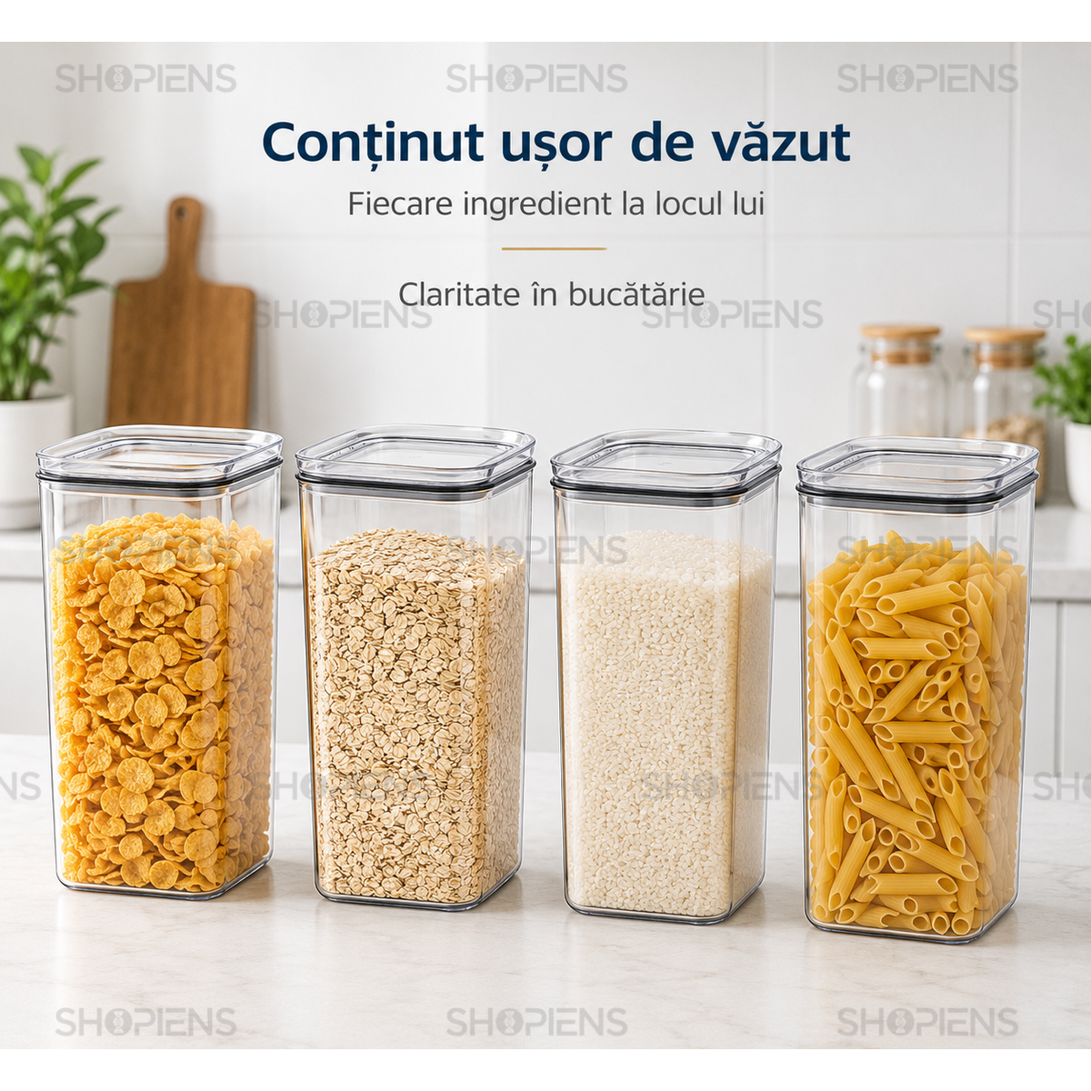 Set 4 recipiente depozitare alimente, pentru camara, 1.5l, plastic