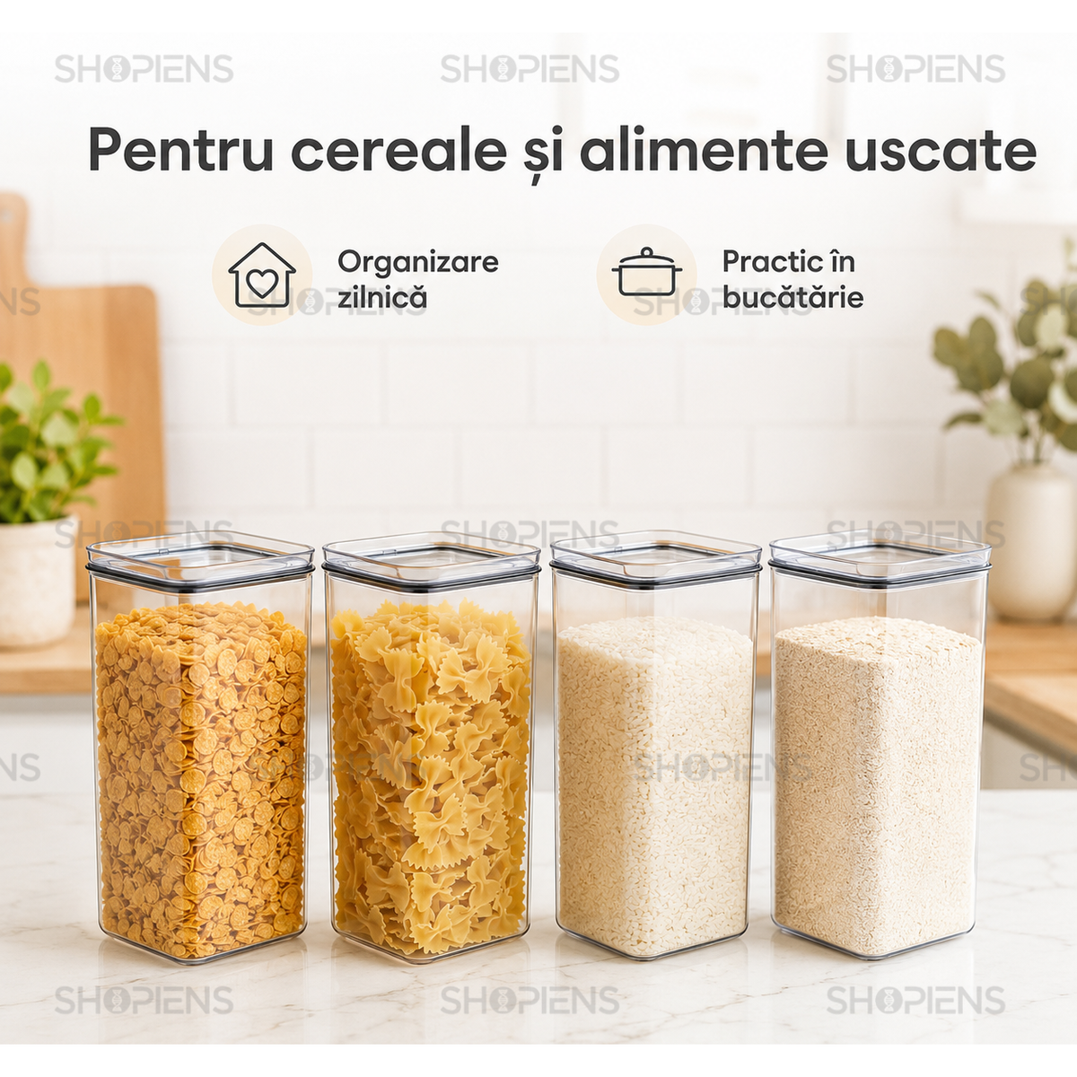 Set 4 recipiente depozitare alimente, pentru camara, 1.5l, plastic