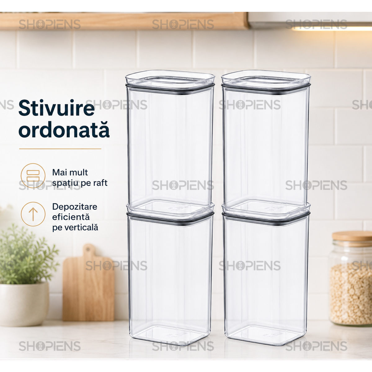 Set 4 recipiente depozitare alimente, pentru camara, 1.5l, plastic