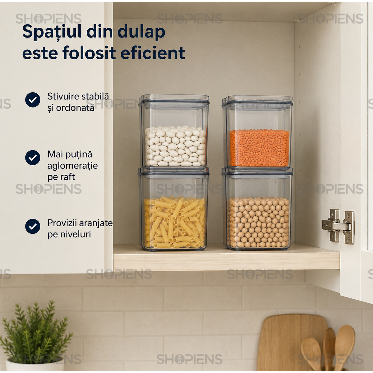 Set 4 recipiente depozitare alimente, pentru camara, 1l, plastic
