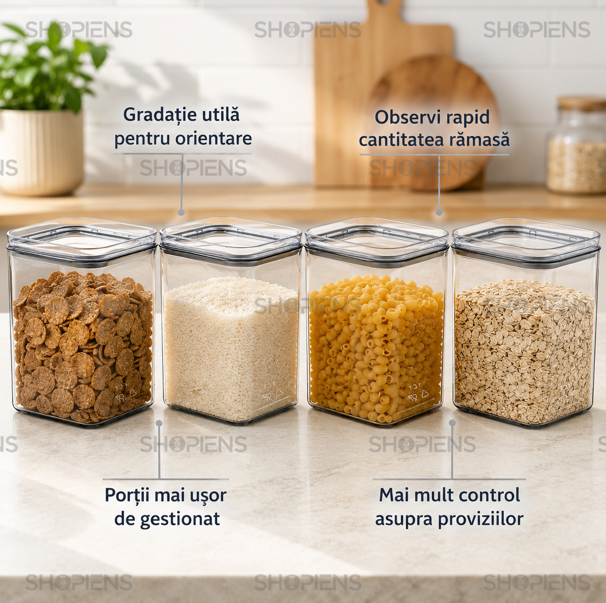 Set 4 recipiente depozitare alimente, pentru camara, 1l, plastic