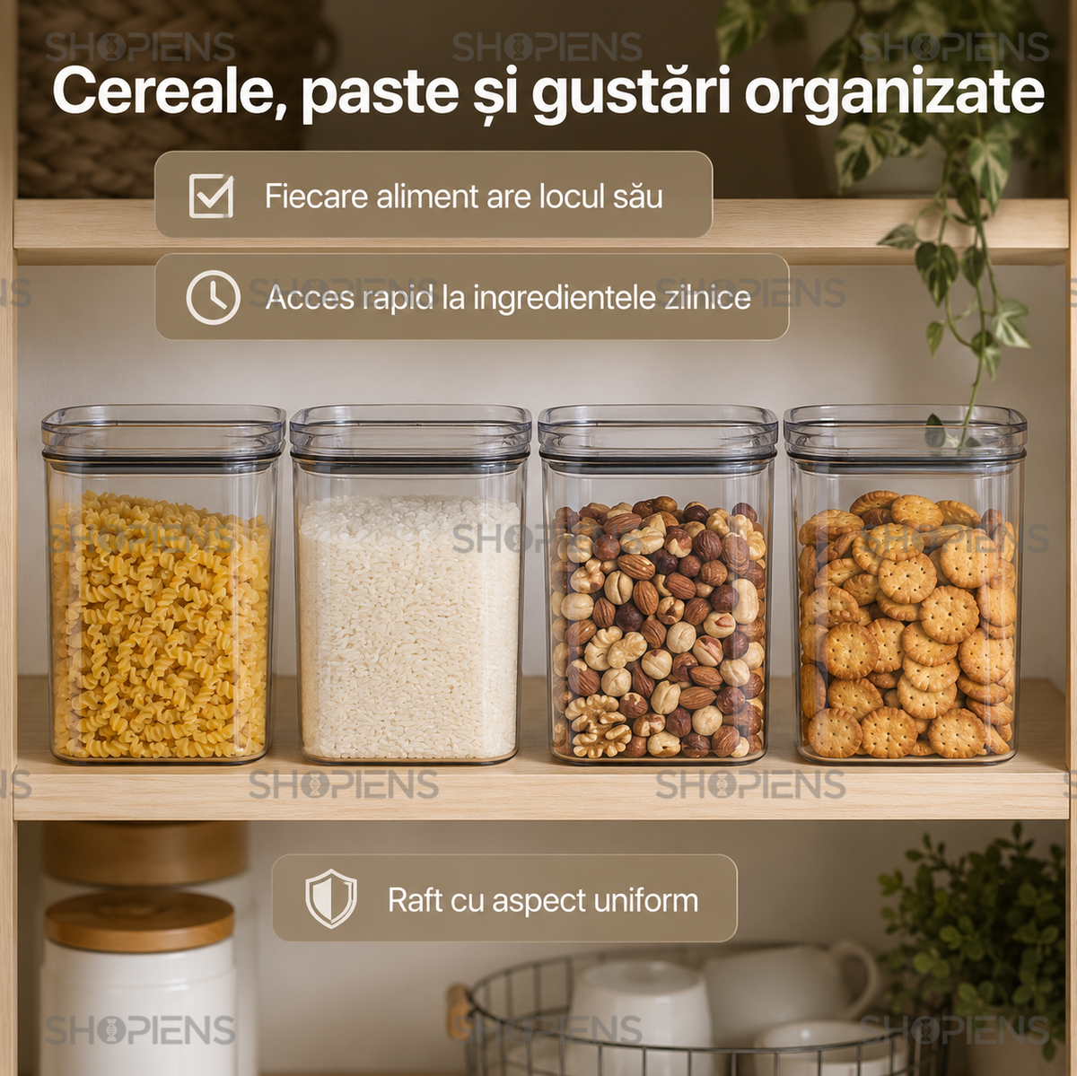 Set 4 recipiente depozitare alimente, pentru camara, 1l, plastic