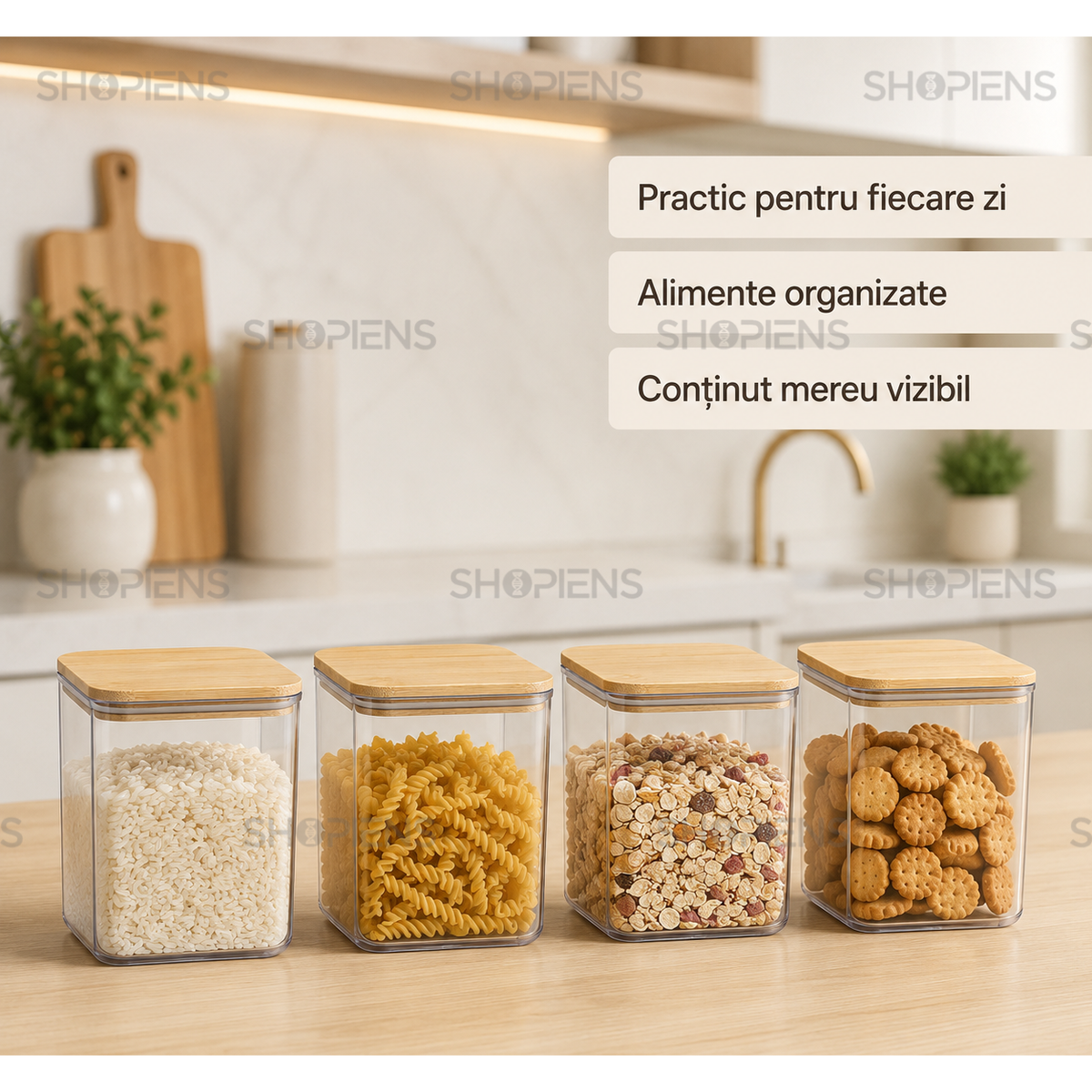 Set 4 recipiente depozitare alimente, pentru camara, 1l, plastic