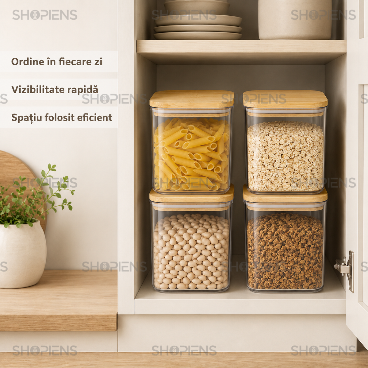 Set 4 recipiente depozitare alimente, pentru camara, 1l, plastic