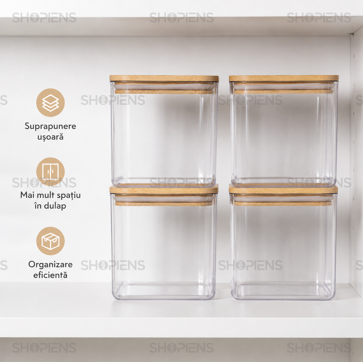 Set 4 recipiente depozitare alimente, pentru camara, 1l, plastic