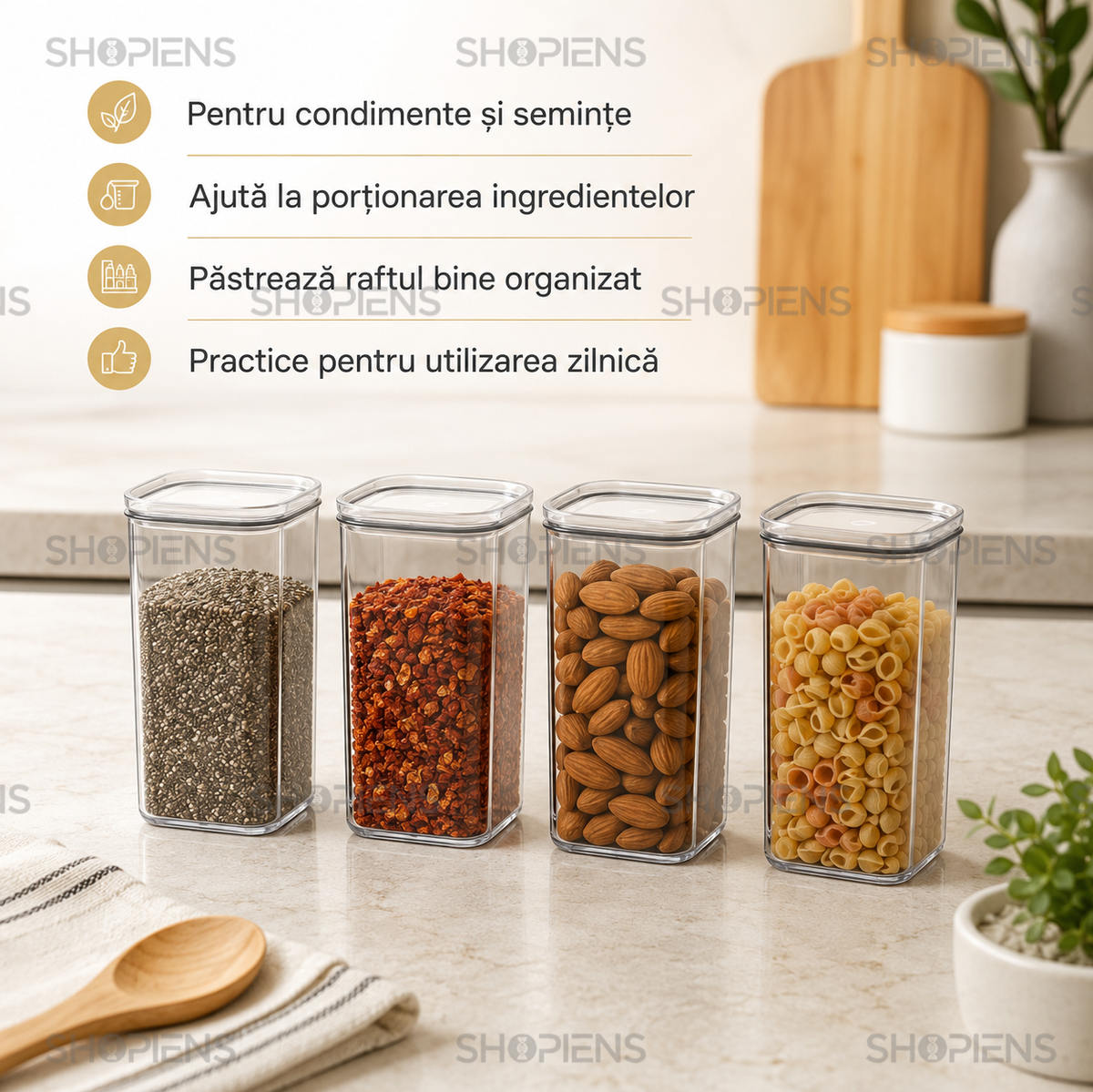 Set 4 recipiente depozitare alimente, pentru camara, 250ml, plastic