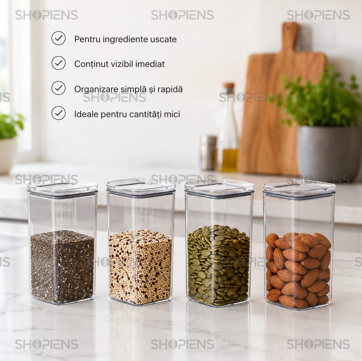 Set 4 recipiente depozitare alimente, pentru camara, 250ml, plastic