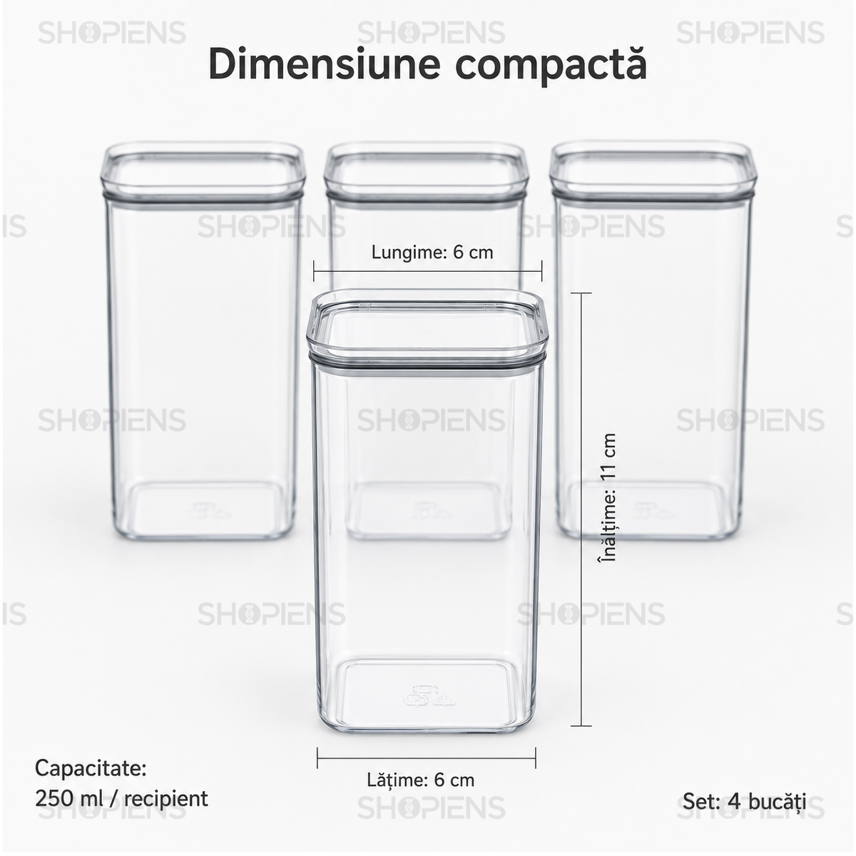 Set 4 recipiente depozitare alimente, pentru camara, 250ml, plastic