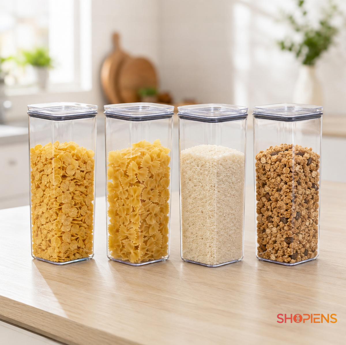 Set 4 recipiente depozitare alimente, pentru camara, 2l, plastic