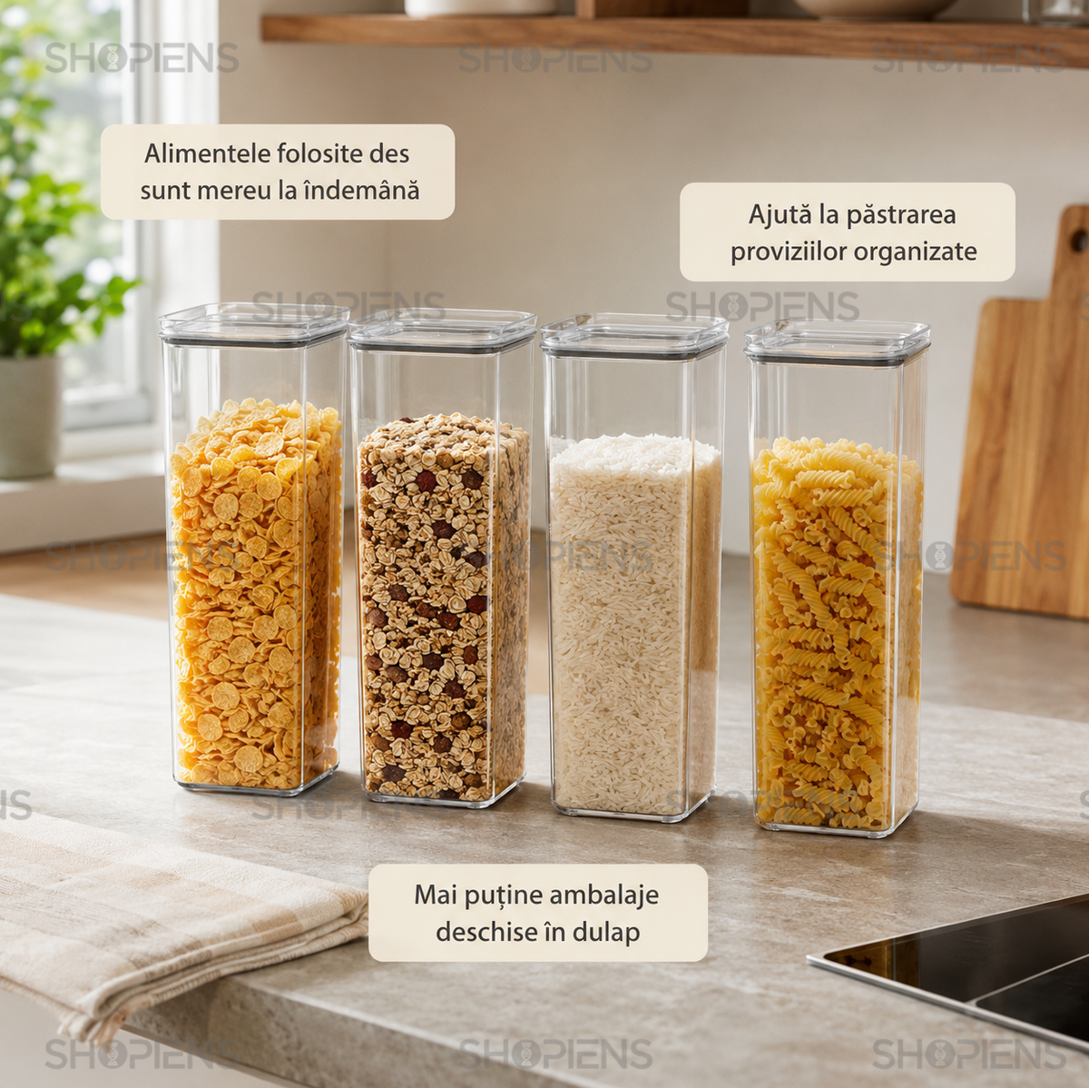 Set 4 recipiente depozitare alimente, pentru camara, 2l, plastic
