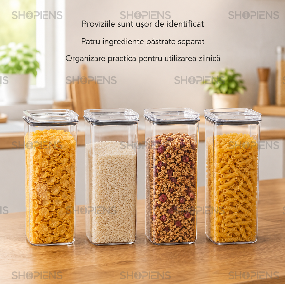 Set 4 recipiente depozitare alimente, pentru camara, 2l, plastic