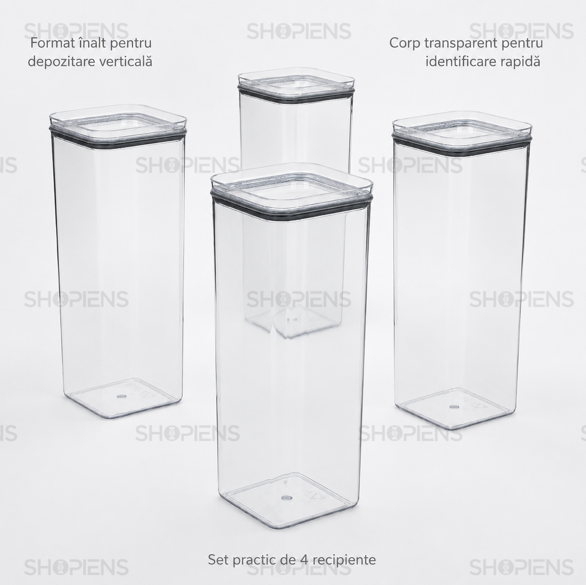 Set 4 recipiente depozitare alimente, pentru camara, 2l, plastic