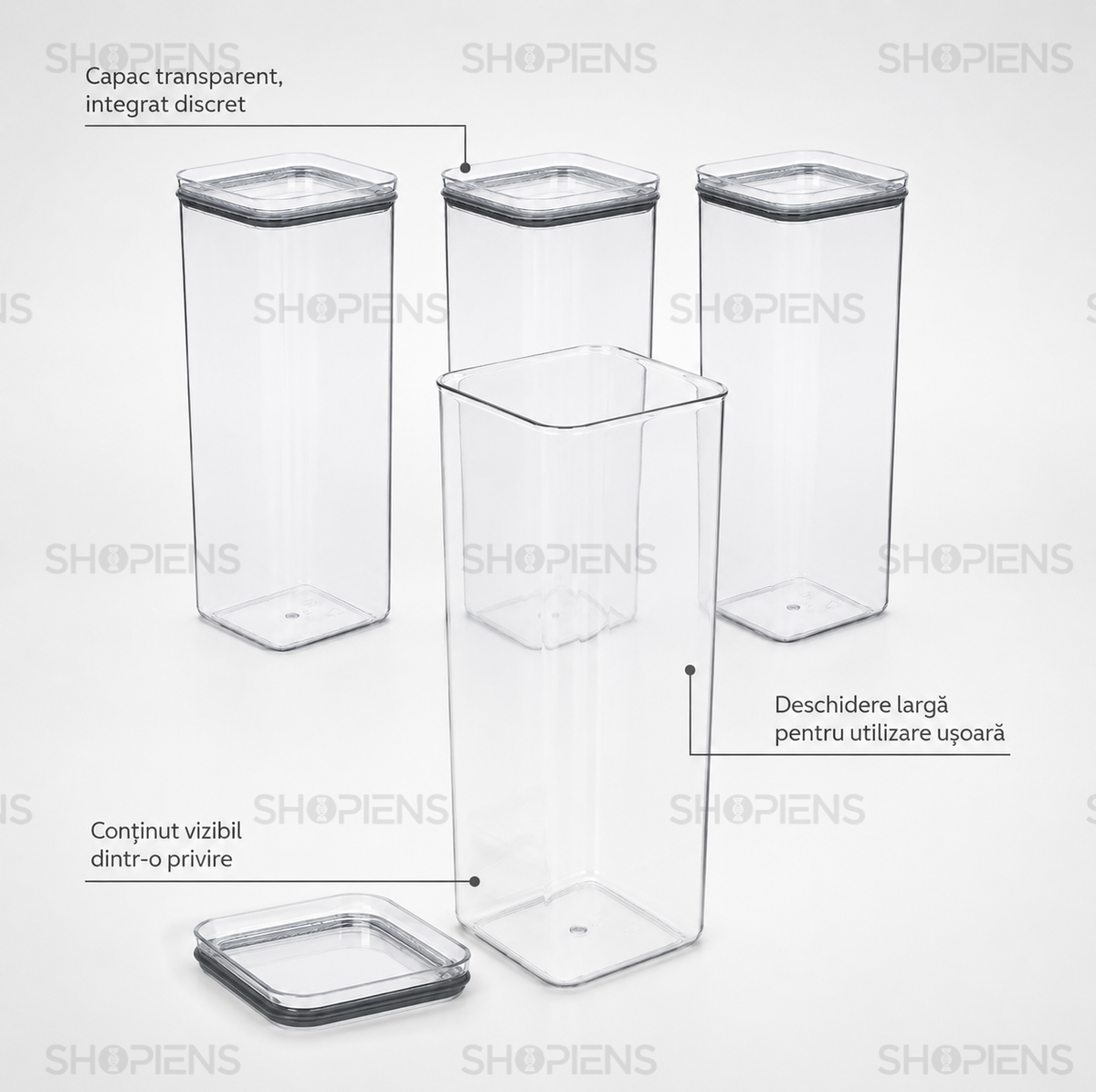 Set 4 recipiente depozitare alimente, pentru camara, 2l, plastic
