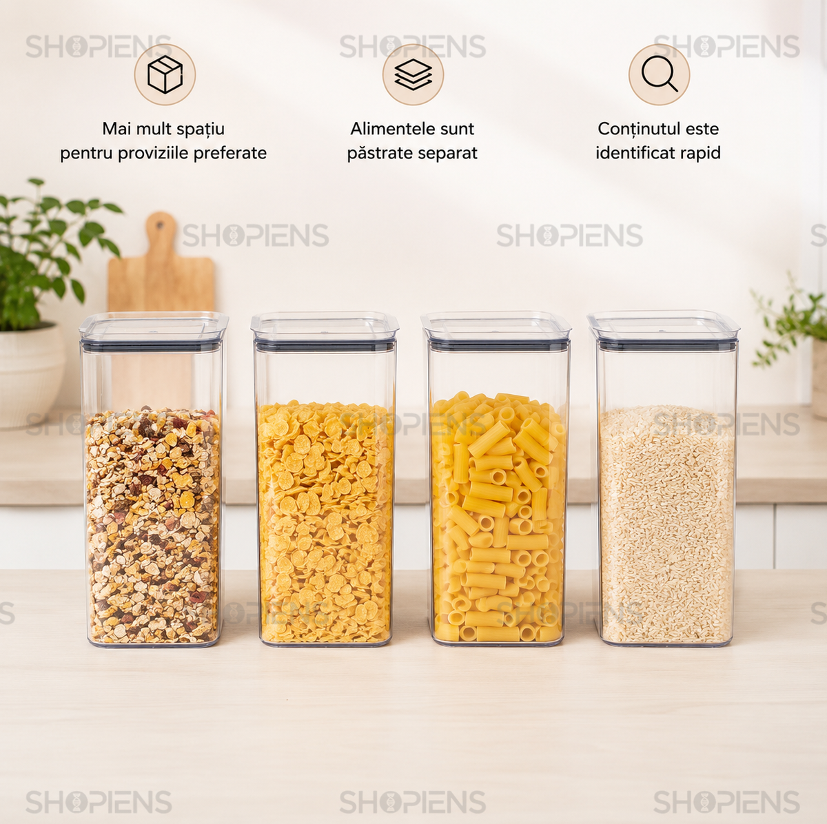 Set 4 recipiente depozitare alimente, pentru camara, 4l, plastic