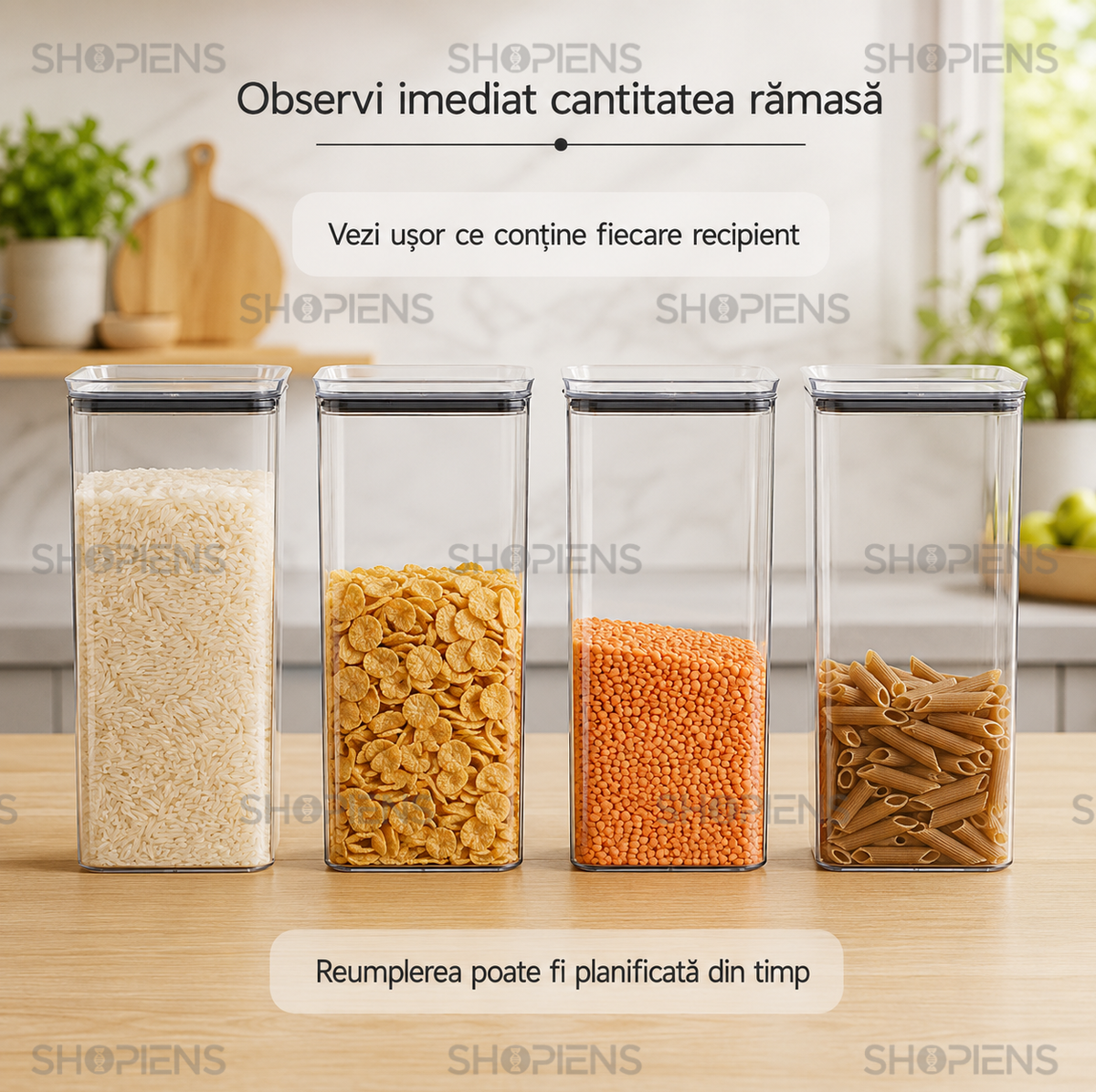 Set 4 recipiente depozitare alimente, pentru camara, 4l, plastic