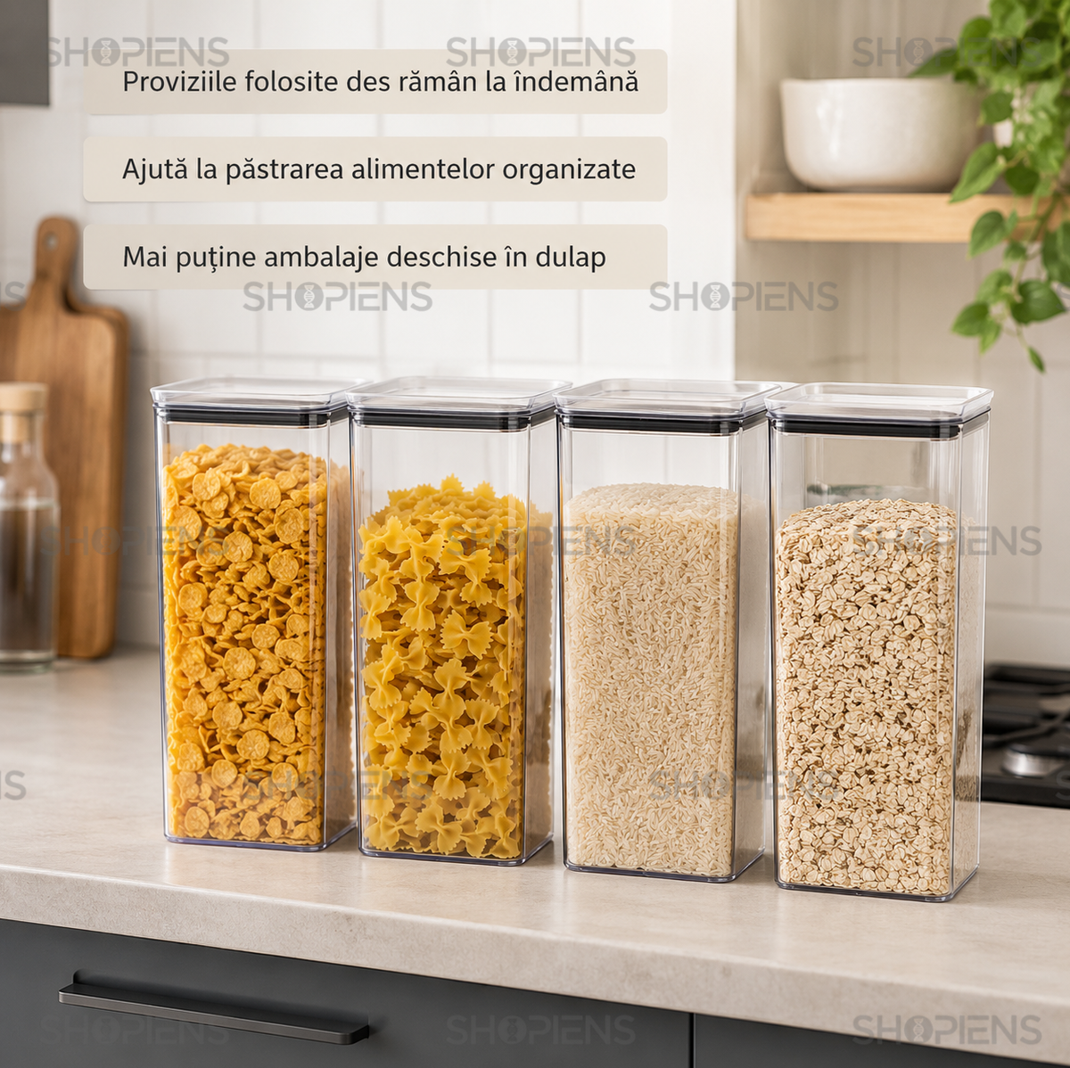 Set 4 recipiente depozitare alimente, pentru camara, 4l, plastic