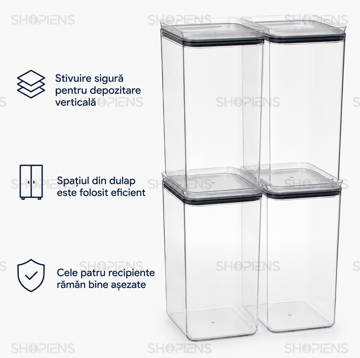 Set 4 recipiente depozitare alimente, pentru camara, 4l, plastic