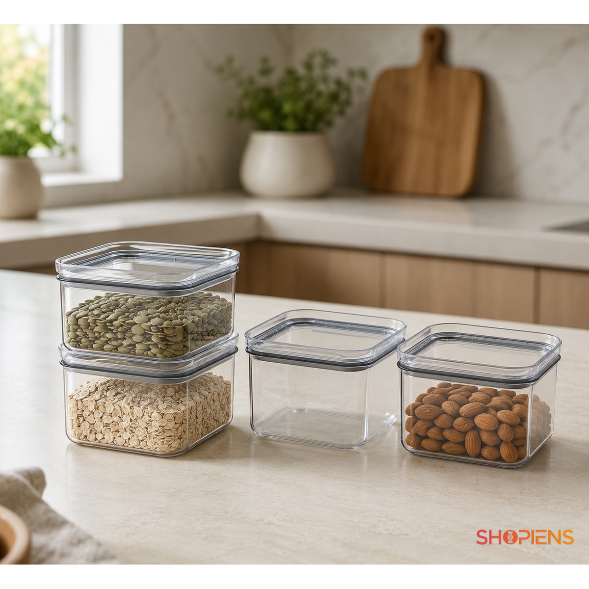 Set 4 recipiente depozitare alimente, pentru camara, 500ml, plastic