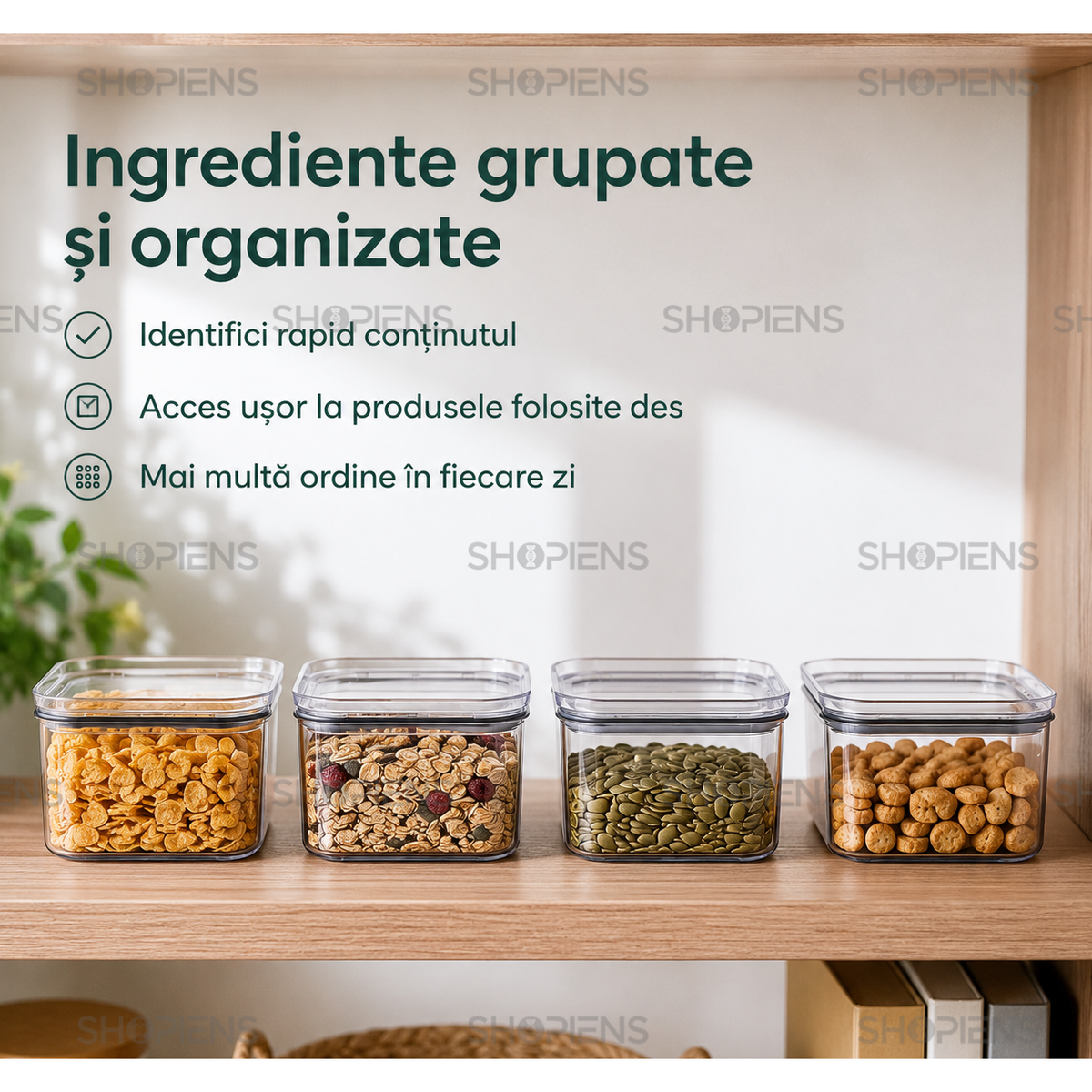 Set 4 recipiente depozitare alimente, pentru camara, 500ml, plastic