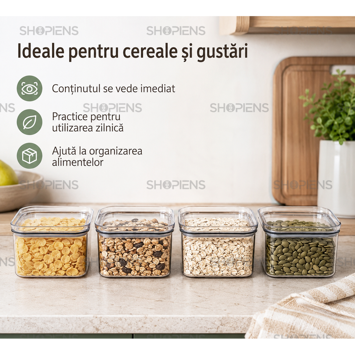 Set 4 recipiente depozitare alimente, pentru camara, 500ml, plastic