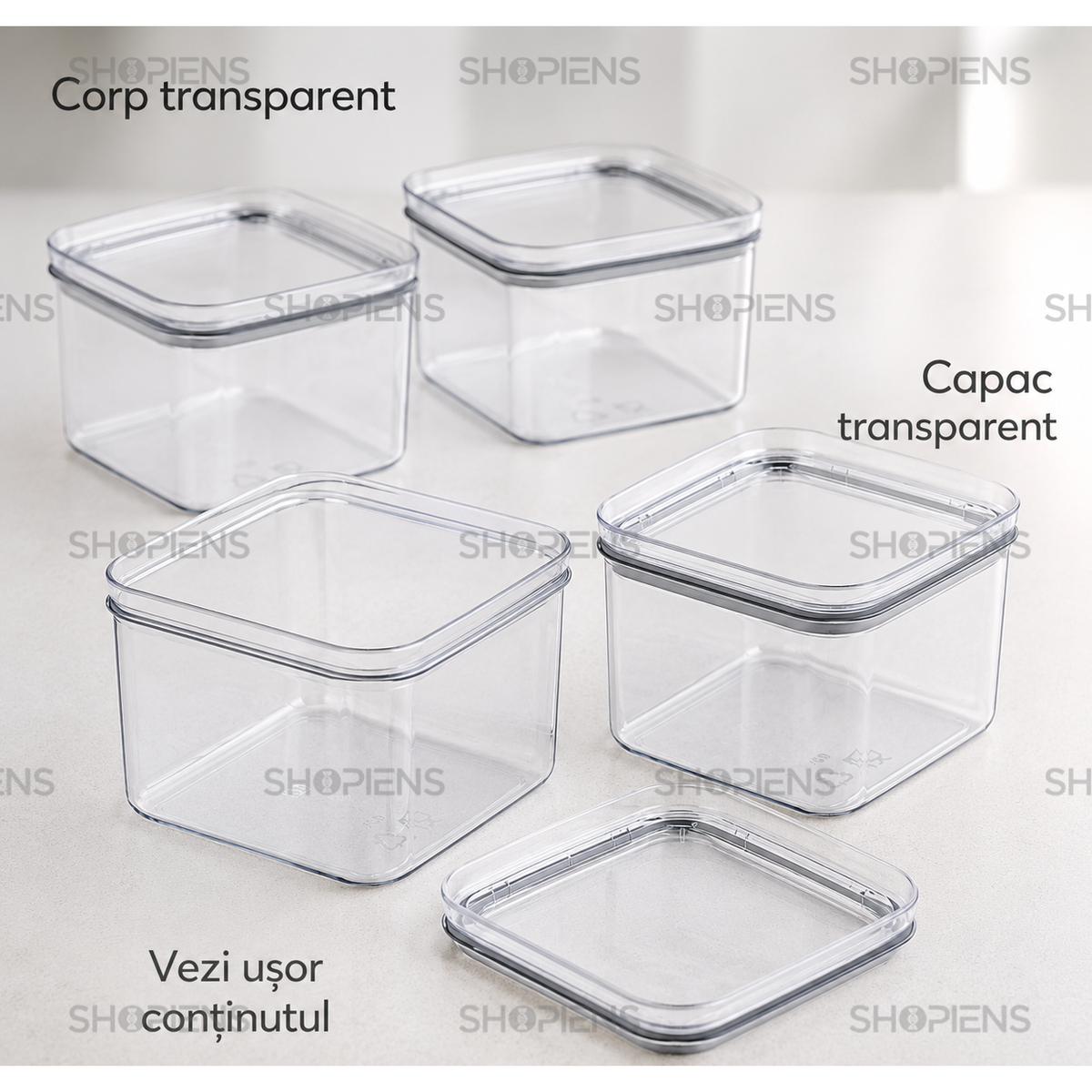 Set 4 recipiente depozitare alimente, pentru camara, 500ml, plastic