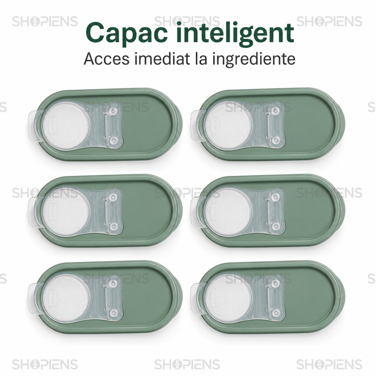 Set 6 recipiente depozitare alimente, cu dozator pentru cereale si paste, 1.2l, plastic