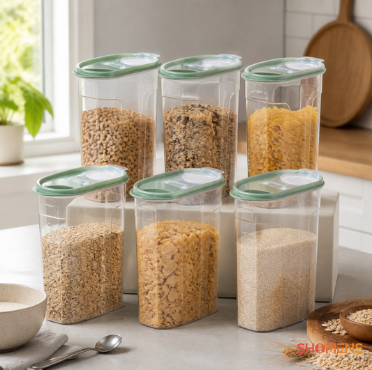 Set 6 recipiente depozitare alimente, inalte pentru alimente uscate, 2.4l, plastic