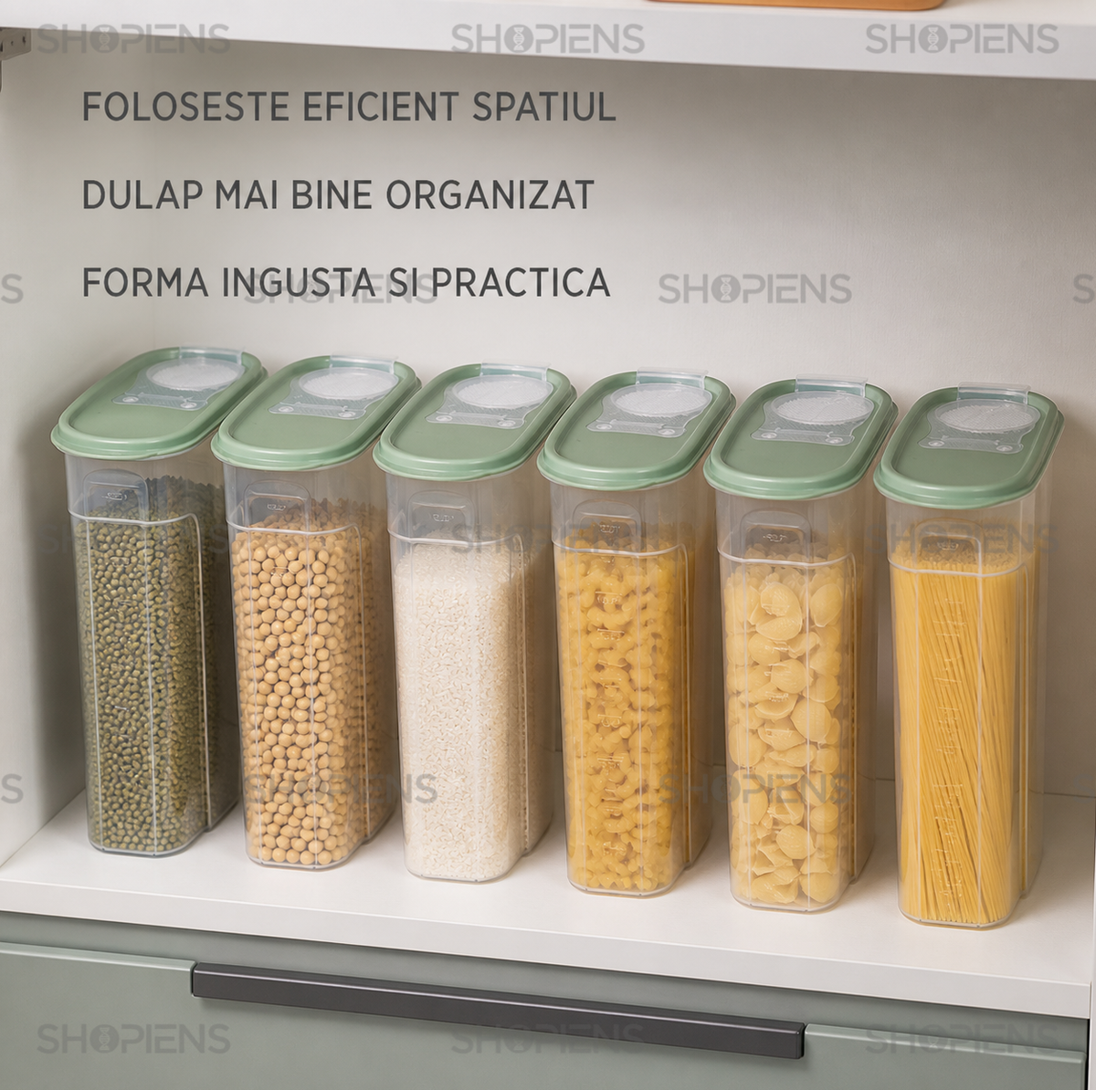 Set 6 recipiente depozitare alimente, inalte pentru alimente uscate, 2.4l, plastic