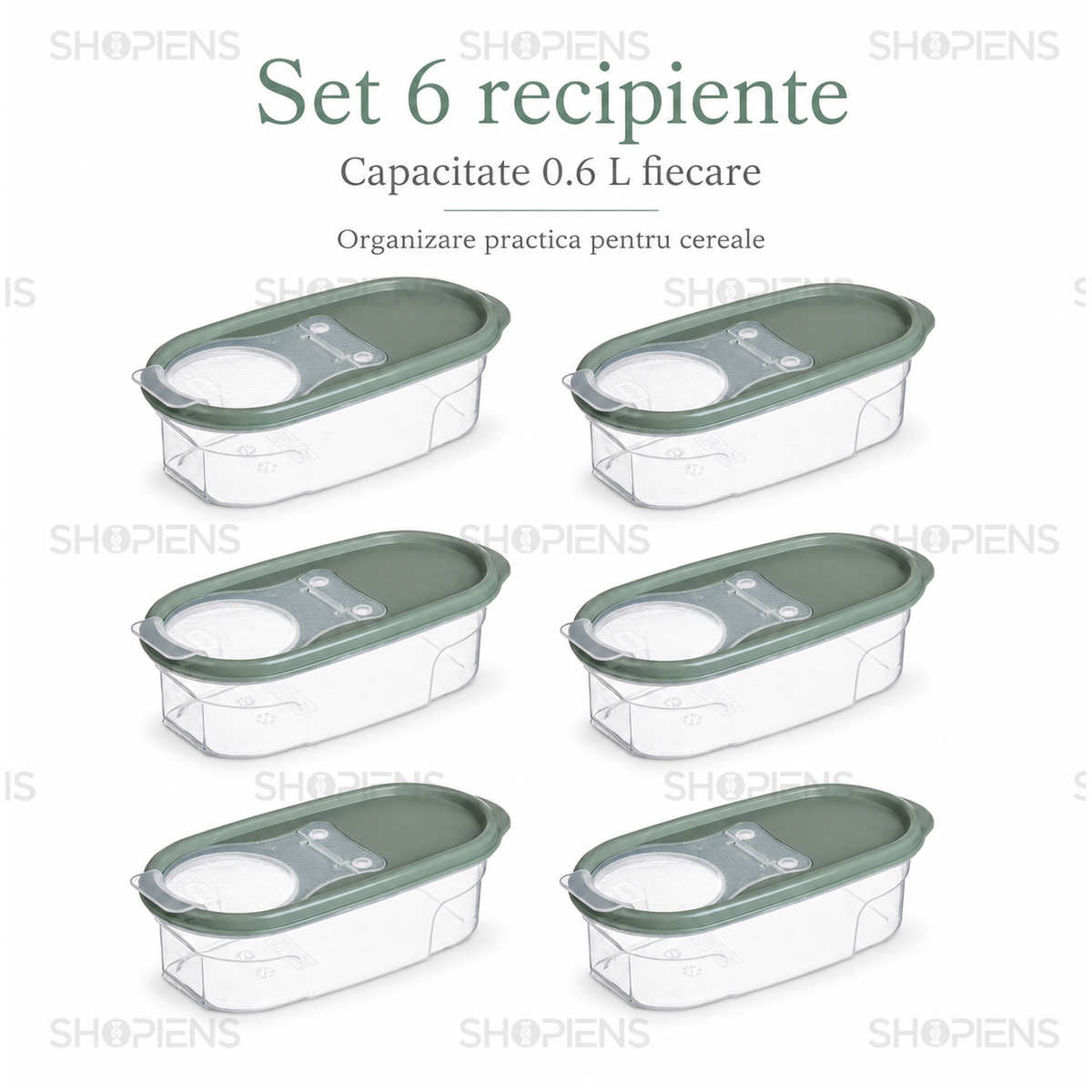 Set 6 recipiente depozitare alimente, pentru camara, 0.6l, plastic