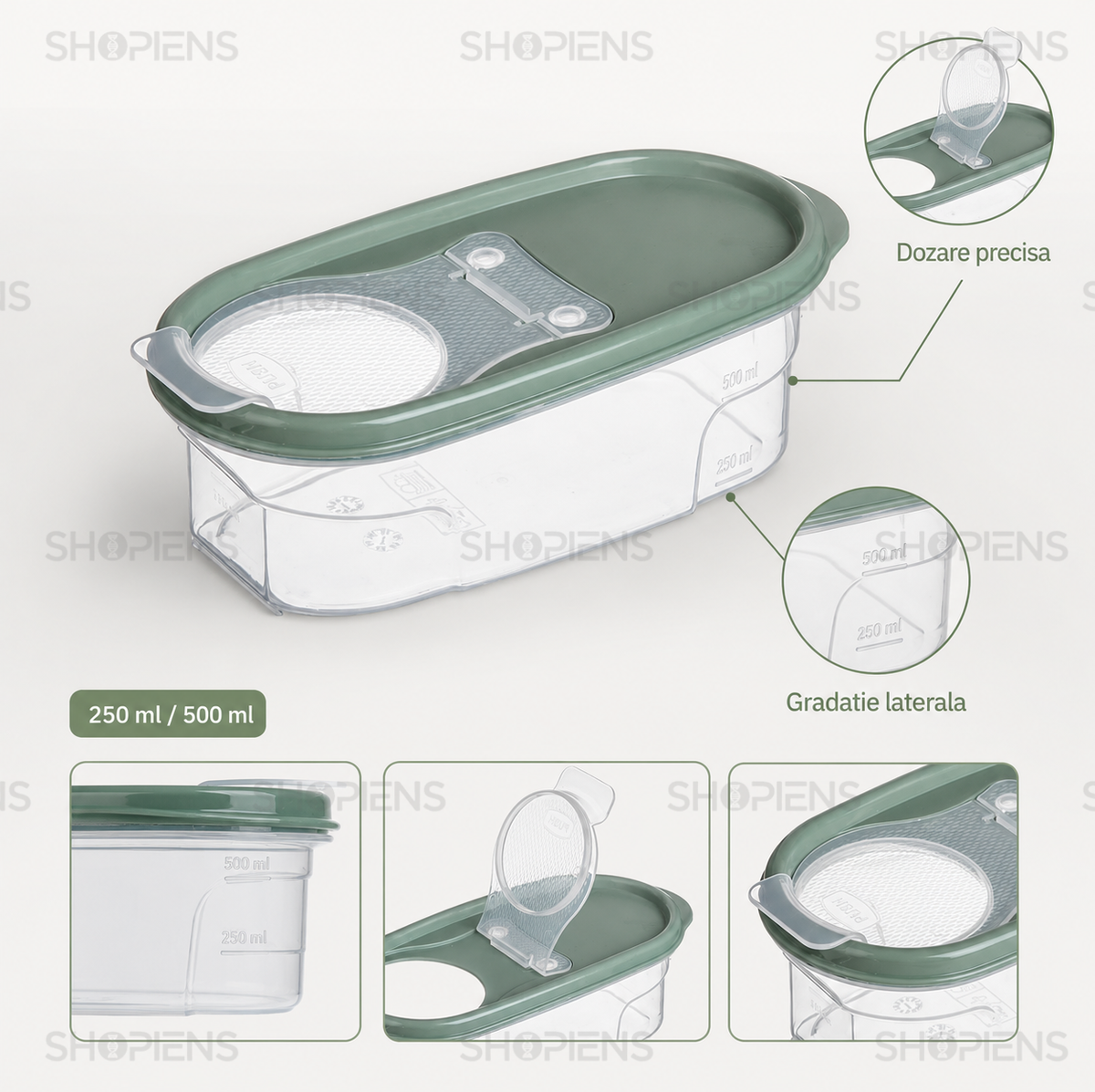 Set 6 recipiente depozitare alimente, pentru camara, 0.6l, plastic