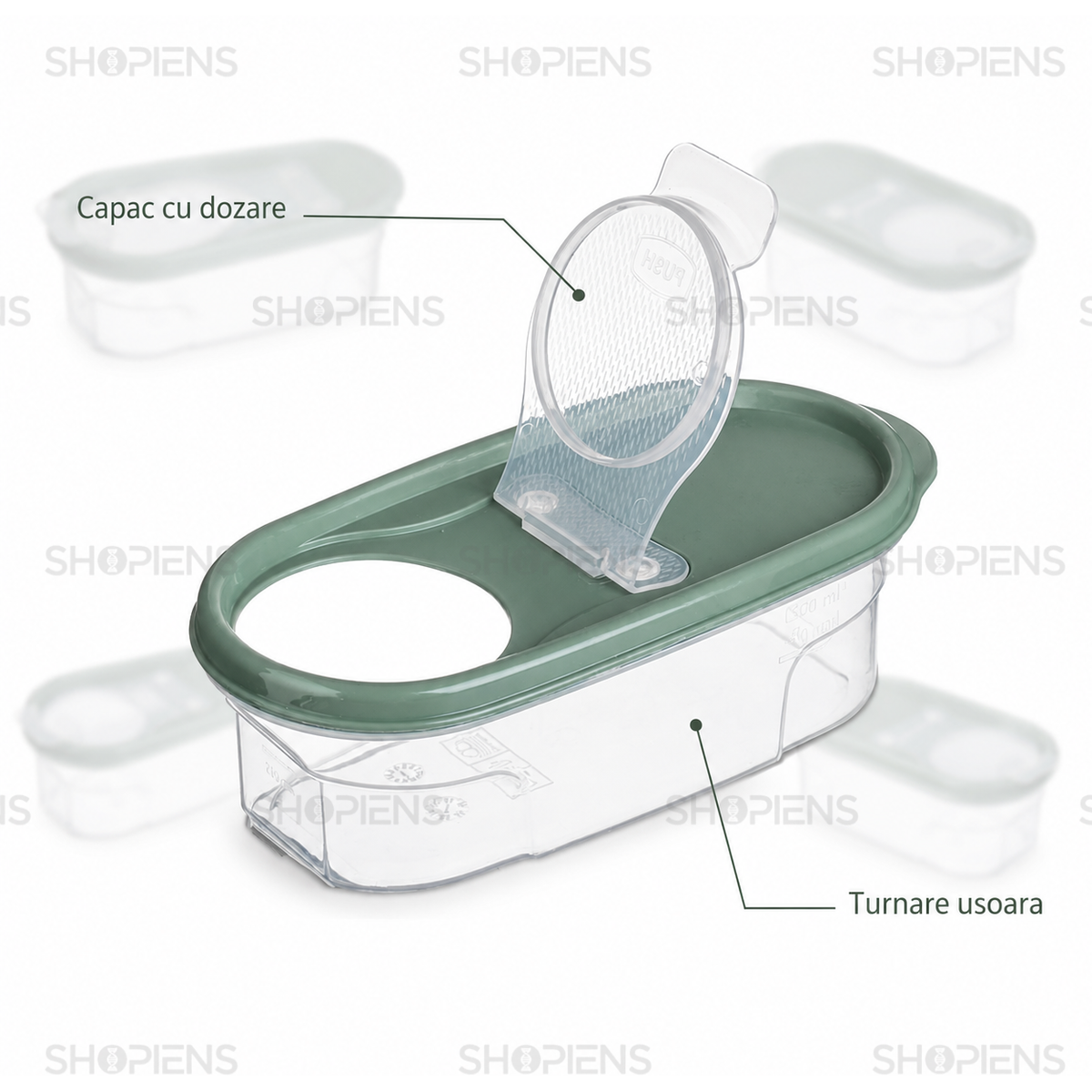 Set 6 recipiente depozitare alimente, pentru camara, 0.6l, plastic