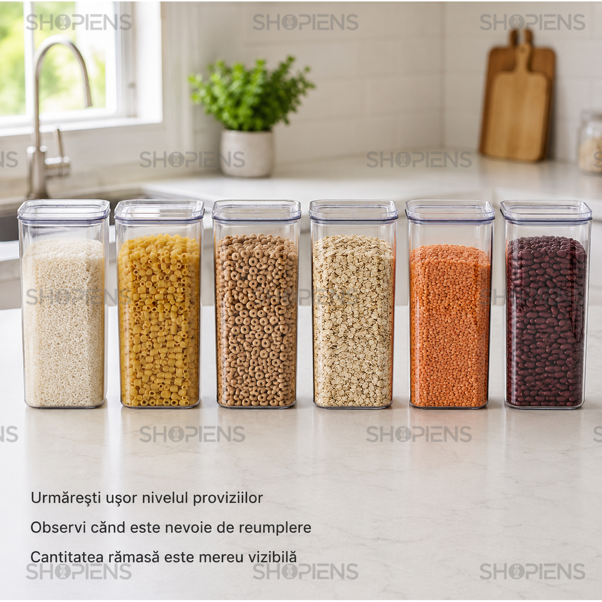 Set 6 recipiente depozitare alimente, pentru camara, 1.5l, plastic