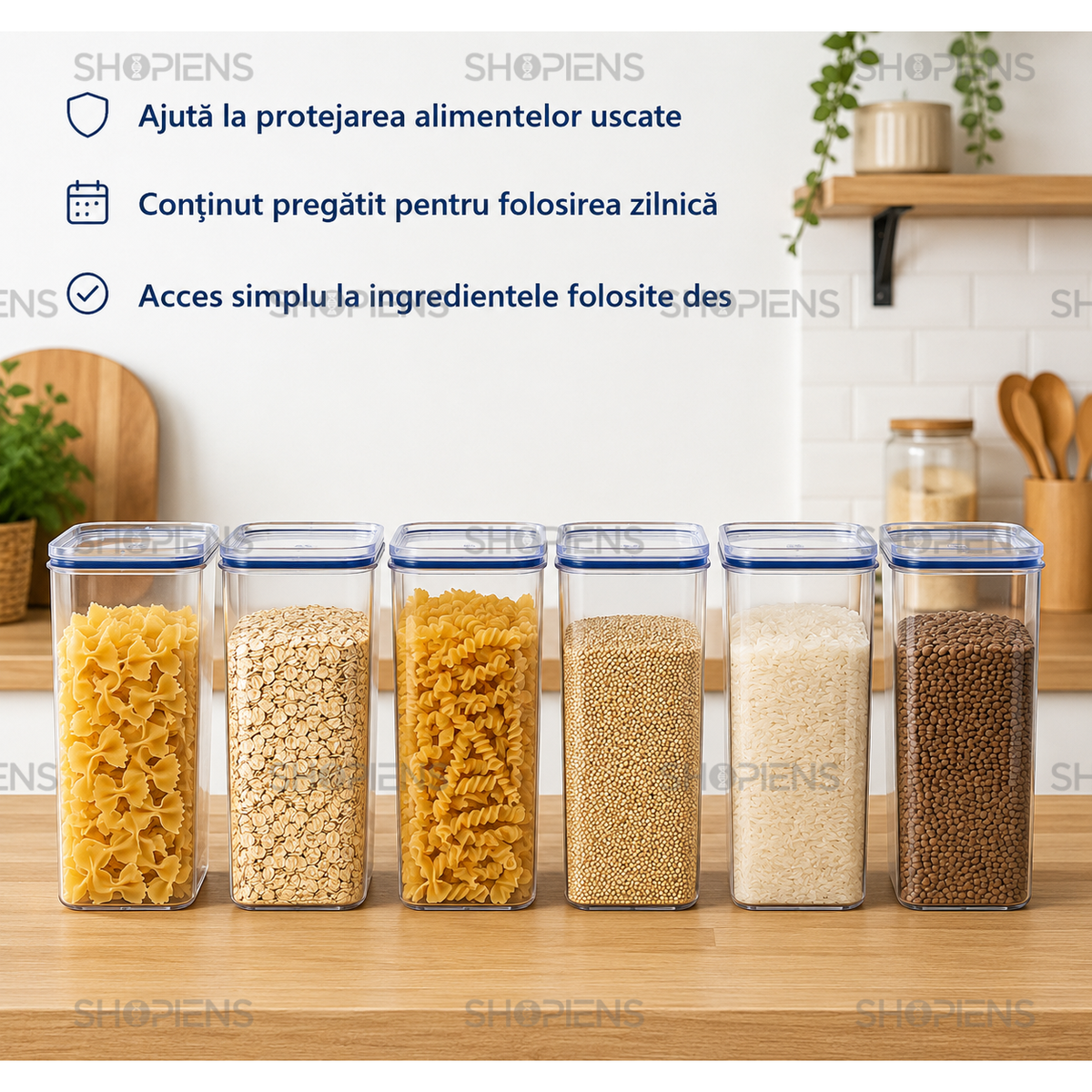 Set 6 recipiente depozitare alimente, pentru camara, 1.5l, plastic