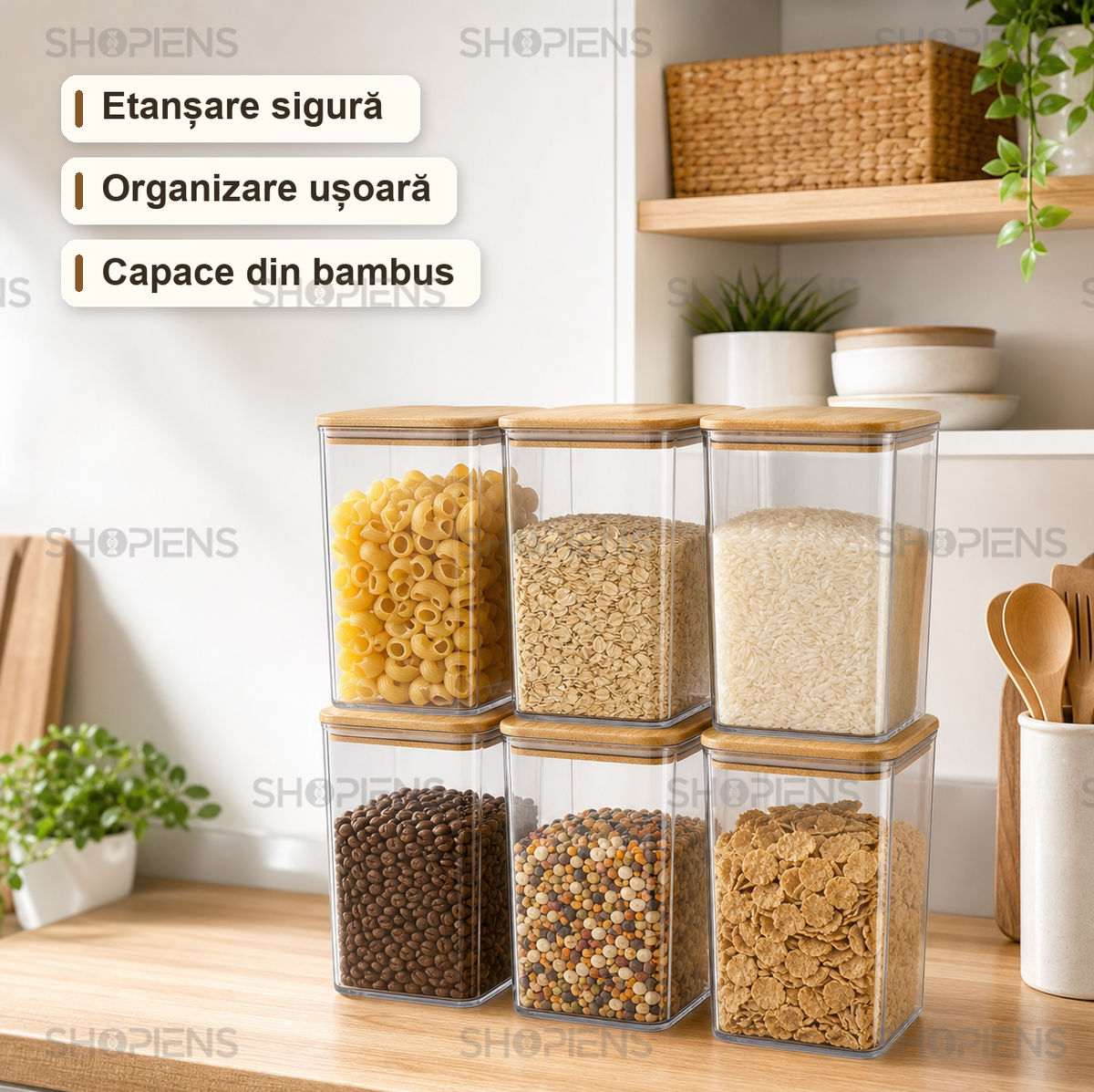 Set 6 recipiente depozitare alimente, pentru camara, 1.5l, plastic