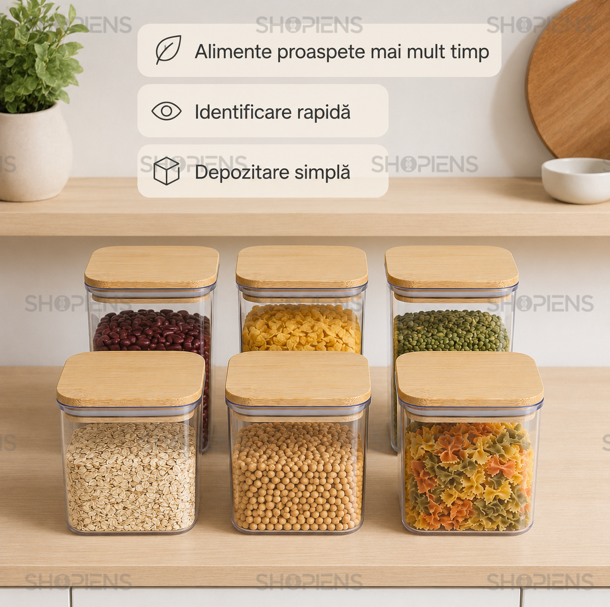 Set 6 recipiente depozitare alimente, pentru camara, 1l, plastic