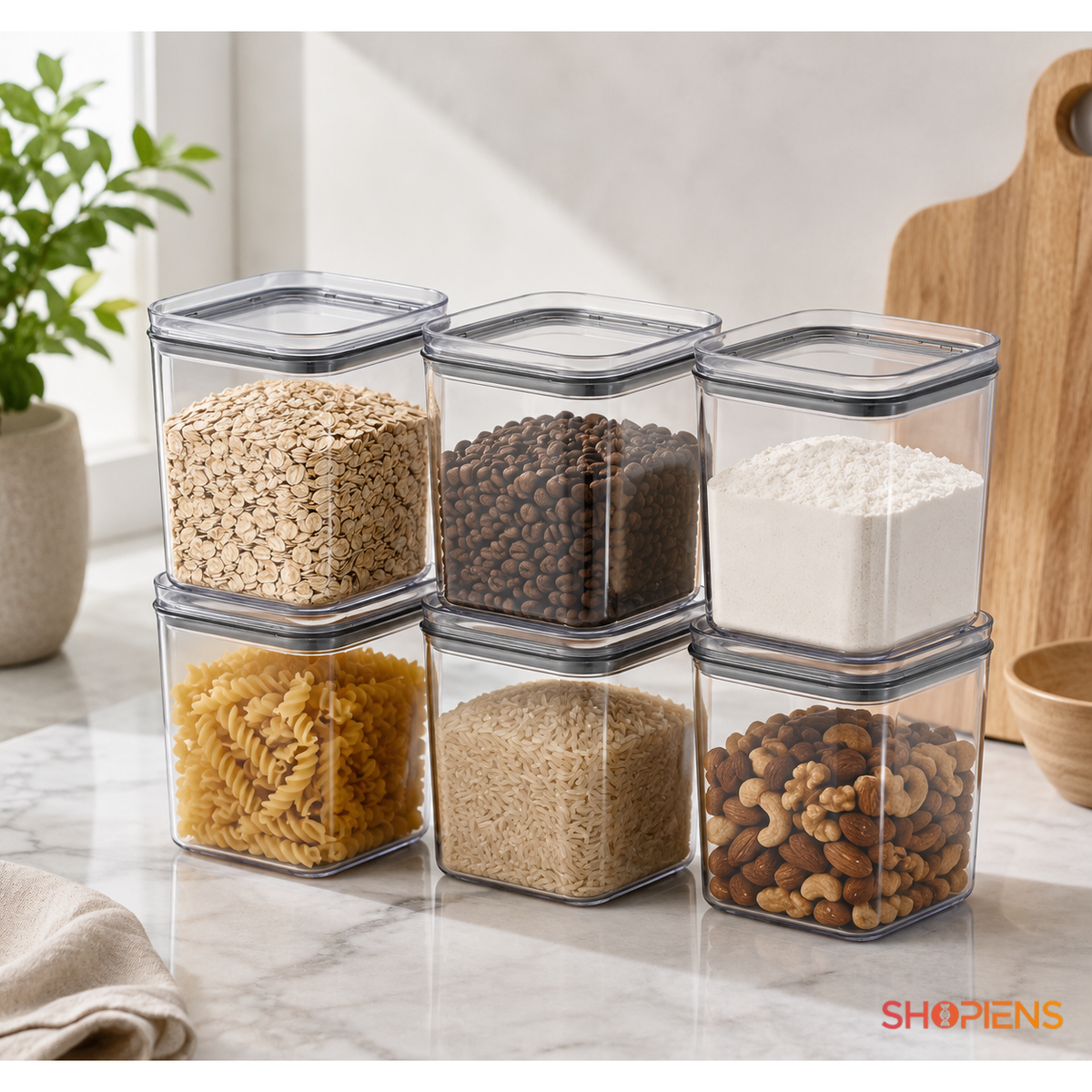 Set 6 recipiente depozitare alimente, pentru camara, 1l, plastic
