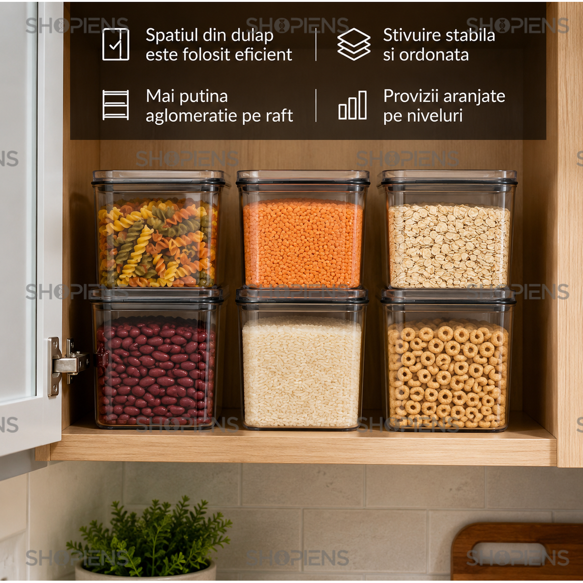 Set 6 recipiente depozitare alimente, pentru camara, 1l, plastic