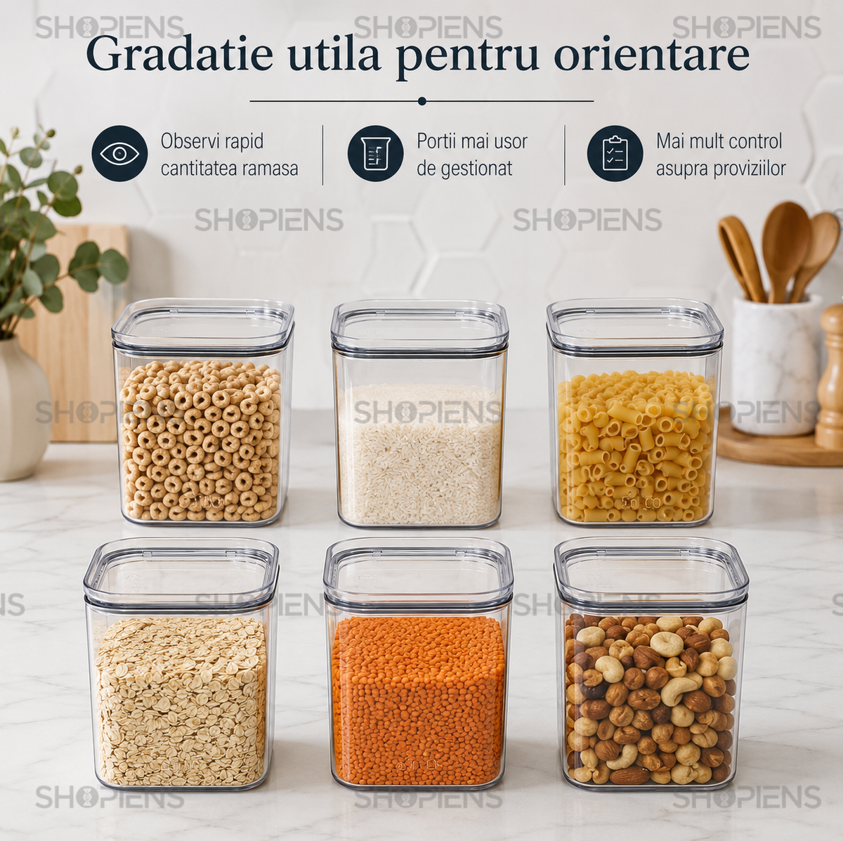 Set 6 recipiente depozitare alimente, pentru camara, 1l, plastic
